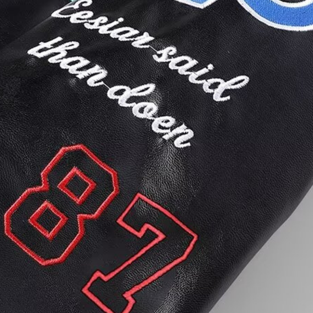 Street Embroidered Biker Leather Jacket