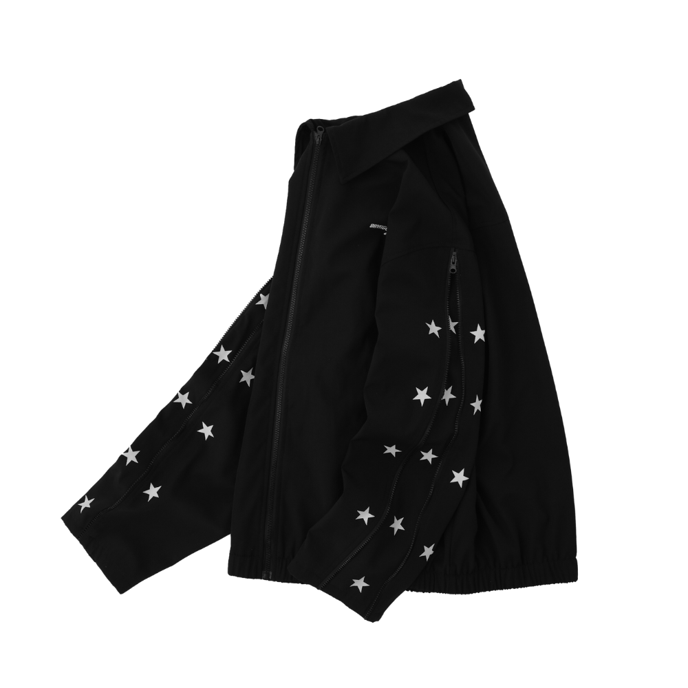 High Street Sleeve Zippers Star Print Jacket
