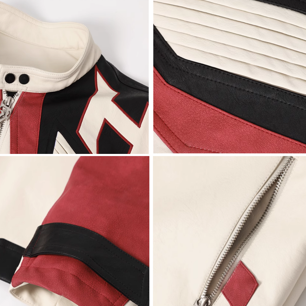 Hiphop Heavy Color Block Leather Jacket
