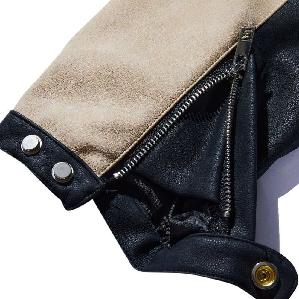 Motorcycle Style Stand collar PU stitching Jacket