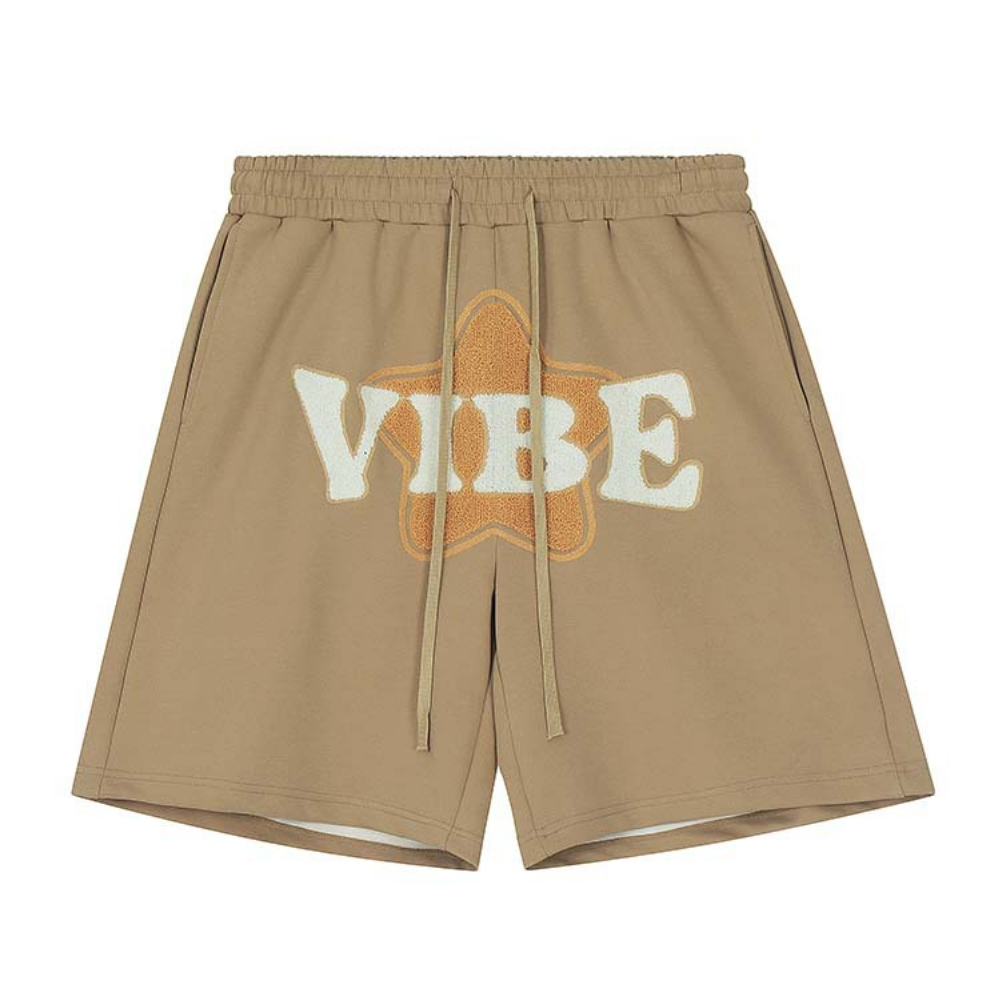 Casual Alphabet Star Flocked Cotton Shorts