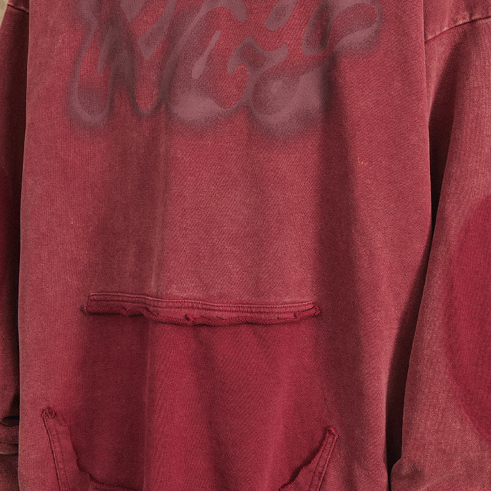 Red Wash Print Hoodie