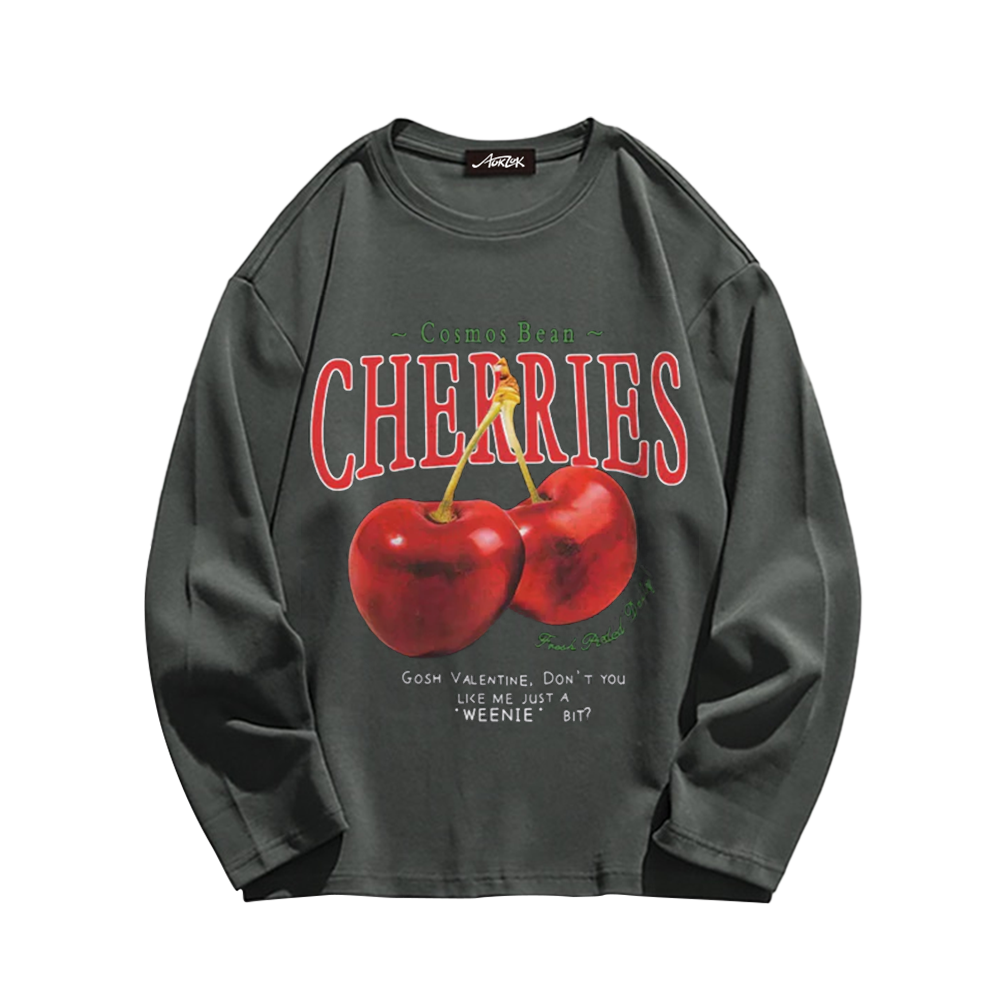 Casual Cherry Print Long Sleeve Shirt