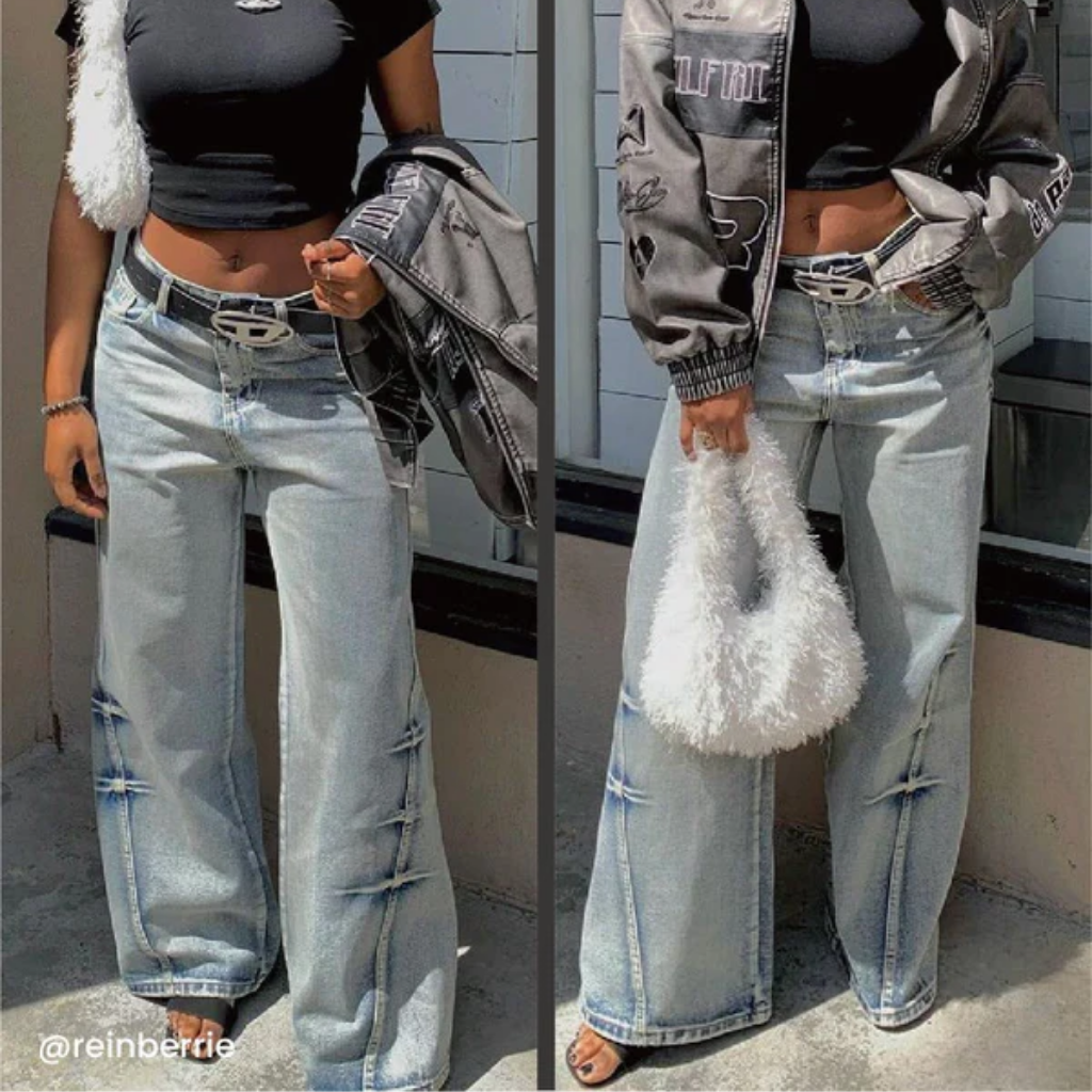 Women's High Street Washed Textured Jeans