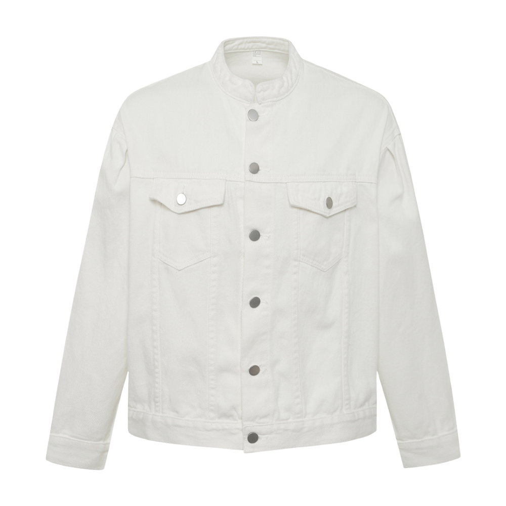 Casual Collarless Work Denim Jacket