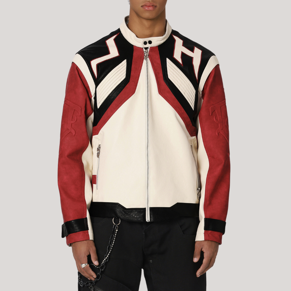 Hiphop Heavy Color Block Leather Jacket