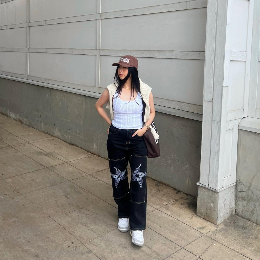 Urban Star Embroidery Straight Leg Jeans