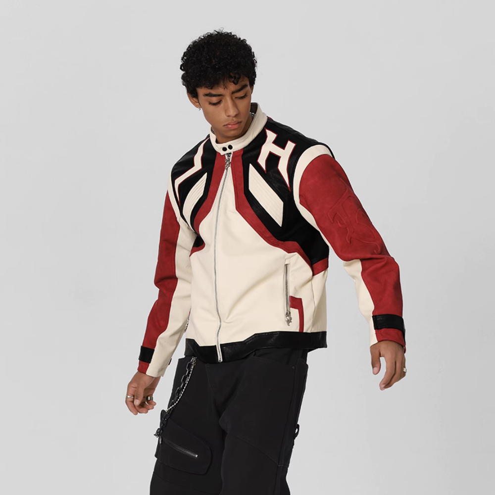 Hiphop Heavy Color Block Leather Jacket