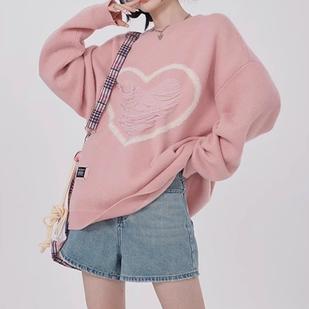 Women's Pink Love Solid Sweater