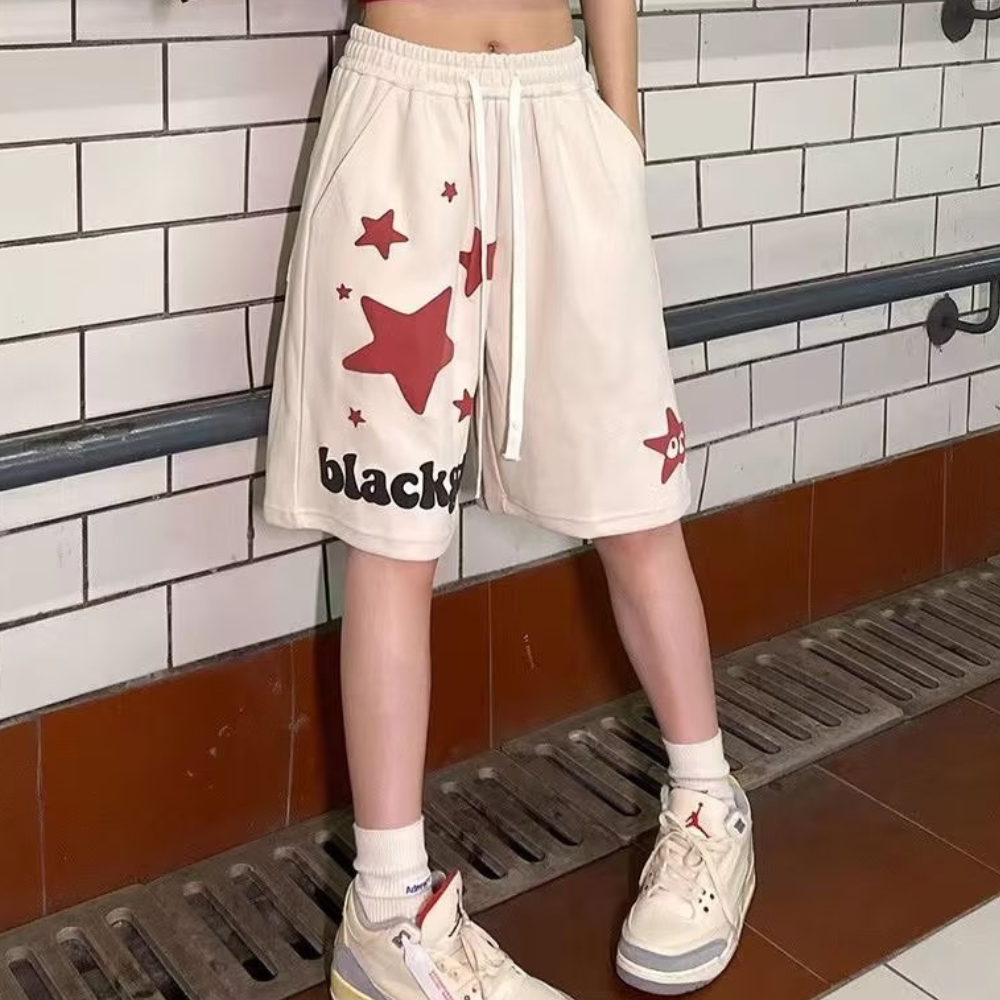 Retro Star Letter Foam Shorts