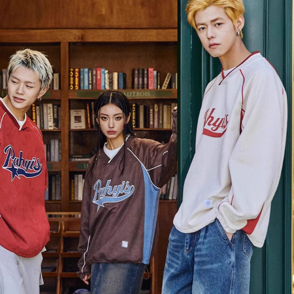 Japanese Suede Color Block Patch Sweatshirt