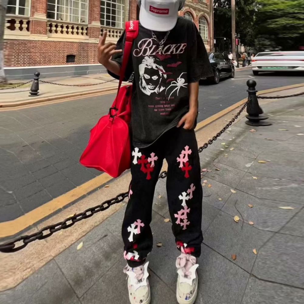 American High Street Leather Cross Wash Jeans