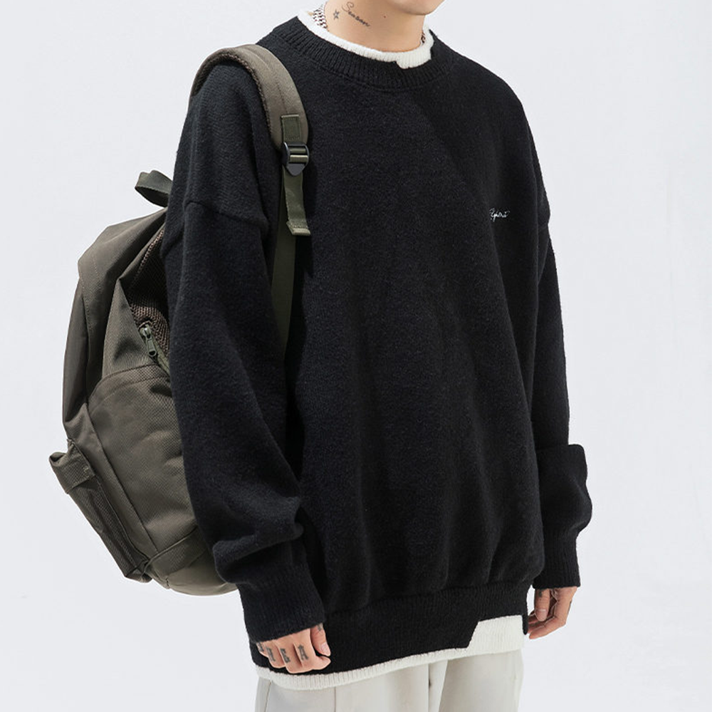 Japanese Contrast Color Fake Two Pieces Sweater