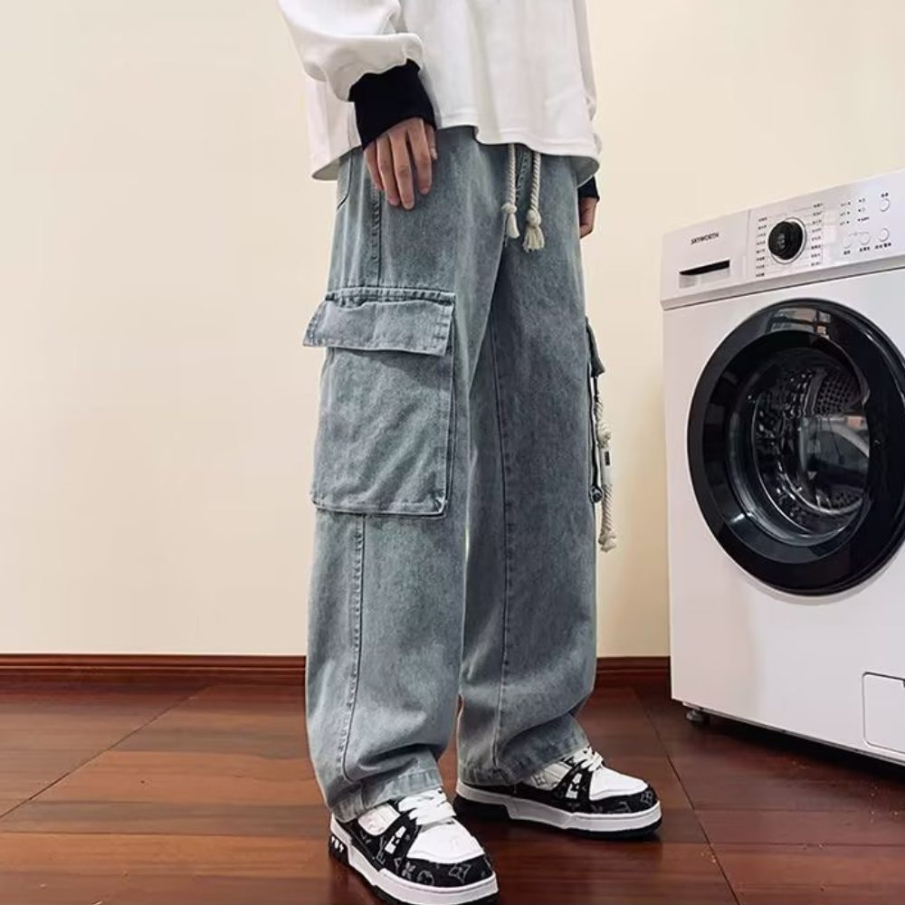 American Retro Large Pocket Sling Wide Leg Jeans