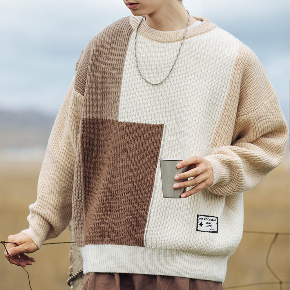 OOC' Thick Needle Texture Stitching Sweater