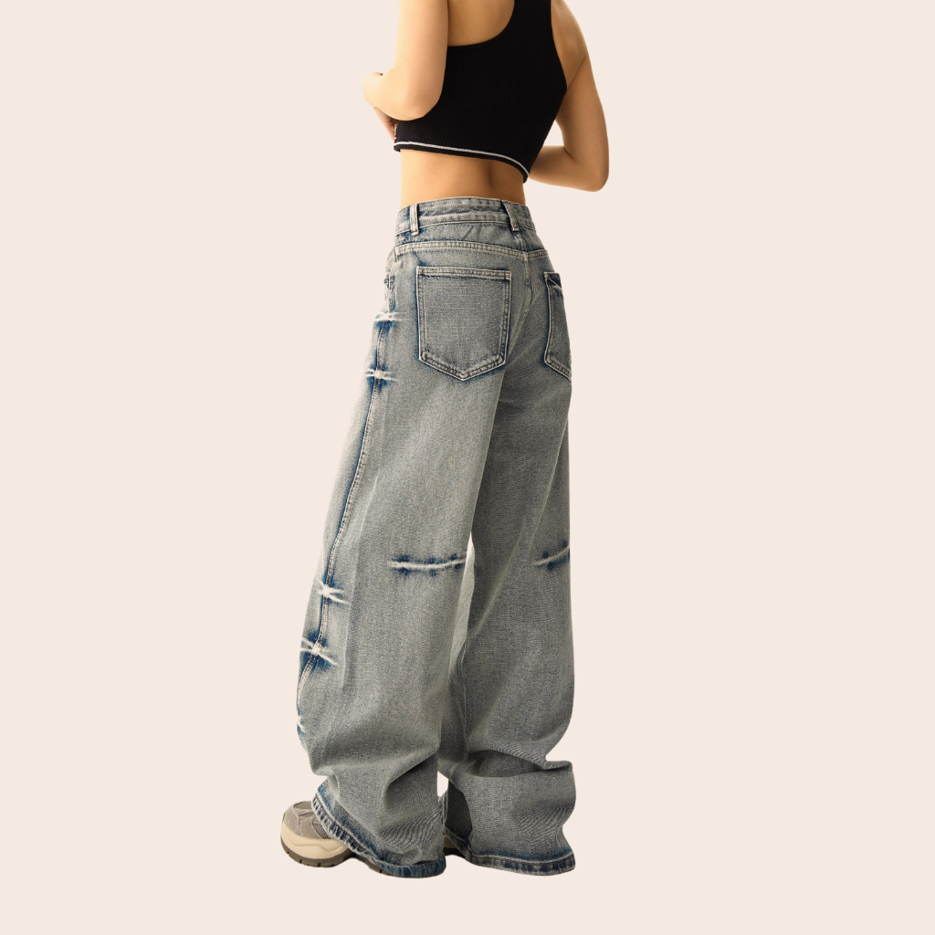 Women's High Street Washed Textured Jeans