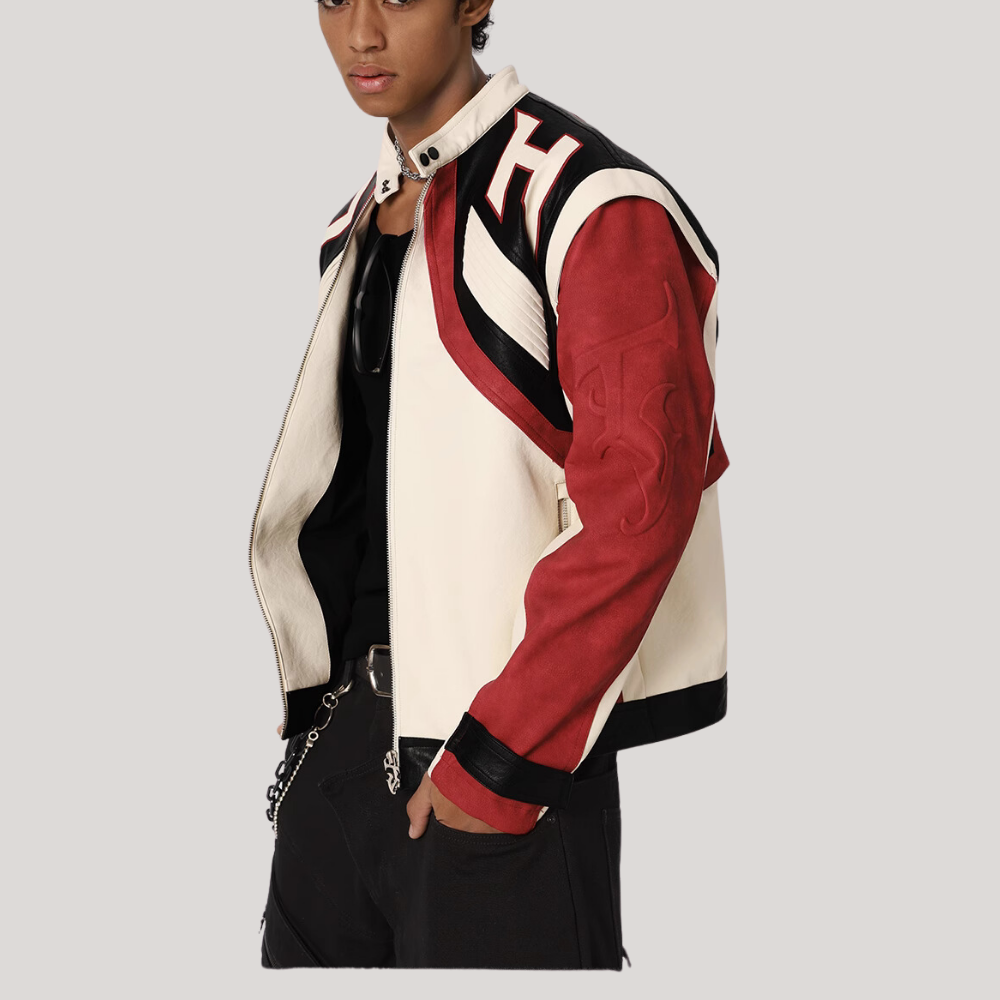 Hiphop Heavy Color Block Leather Jacket
