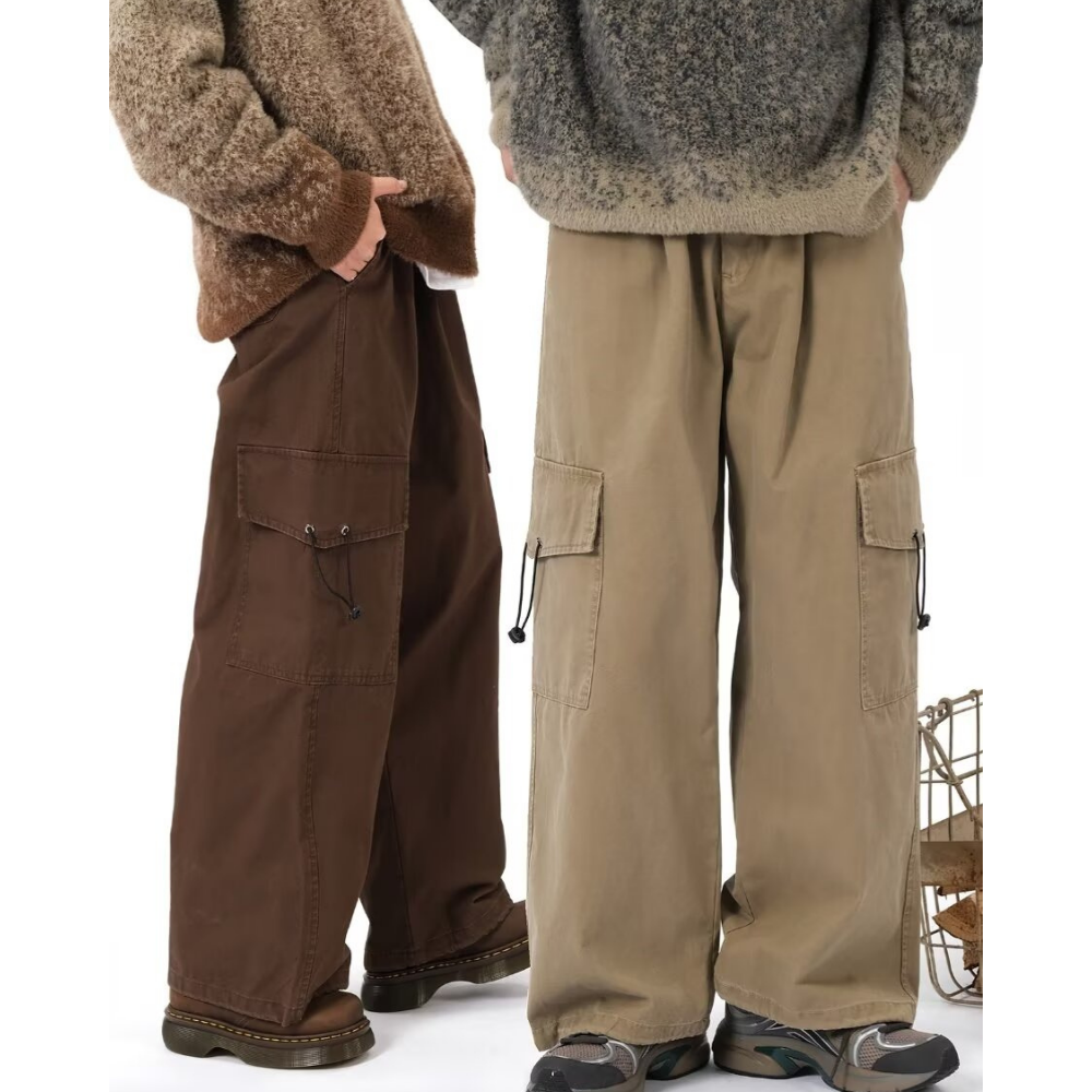Retro Pocket Adjustable Drawstring Cargo Pants