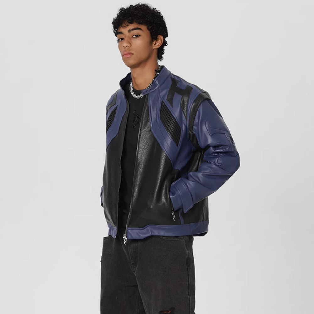 Hiphop Heavy Color Block Leather Jacket