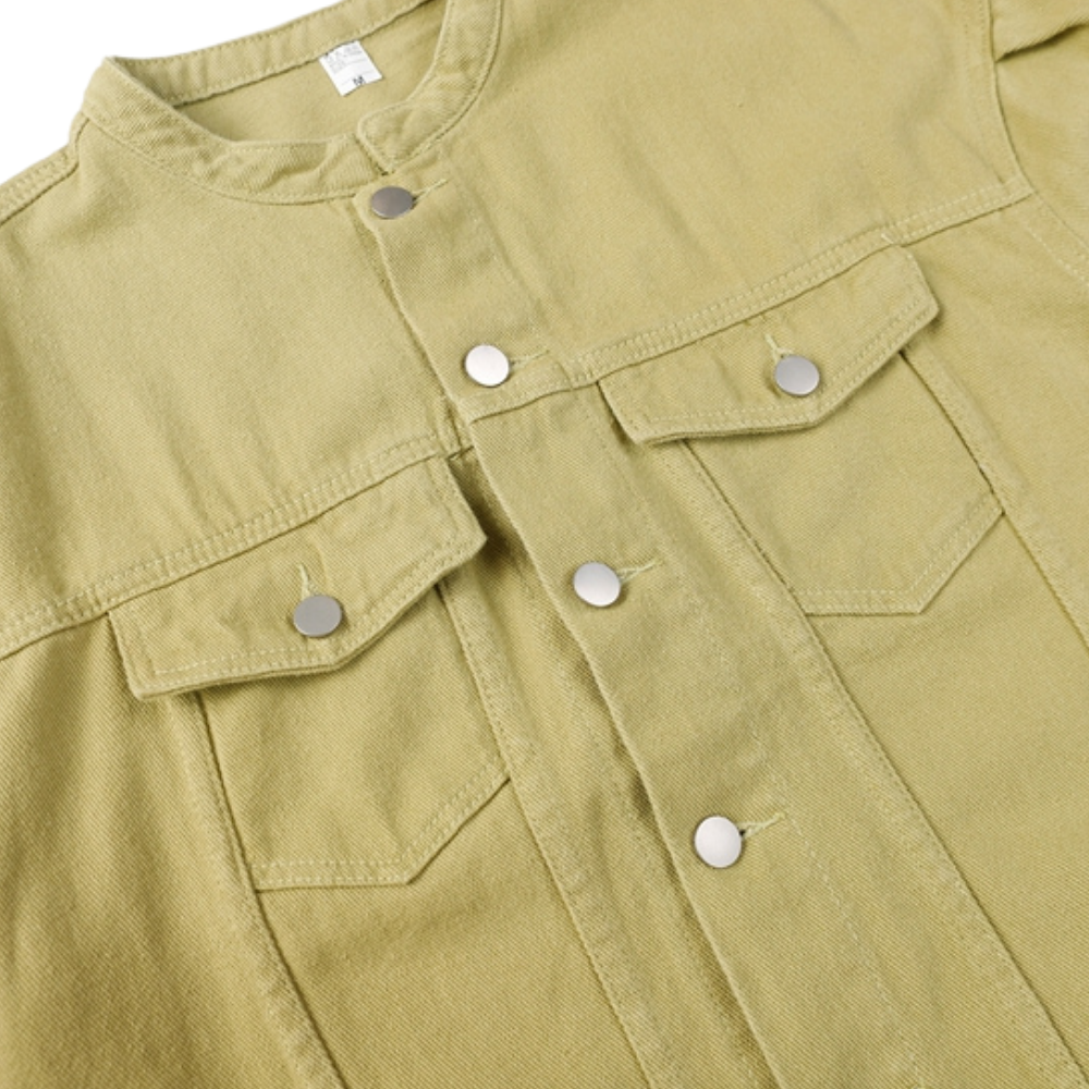 Casual Collarless Work Denim Jacket