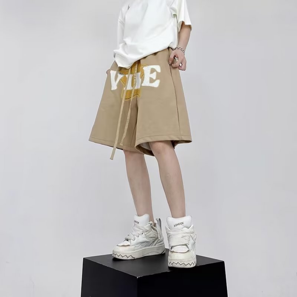 Casual Alphabet Star Flocked Cotton Shorts