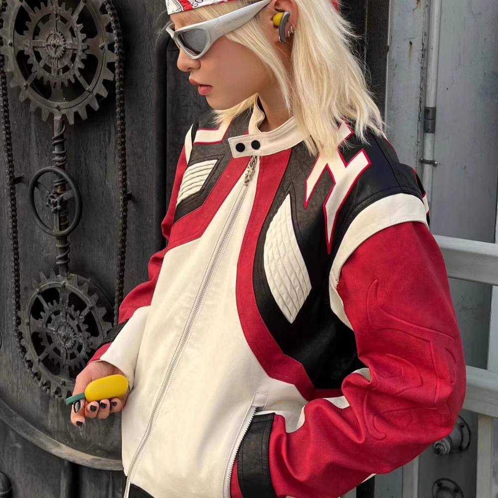 Hiphop Heavy Color Block Leather Jacket