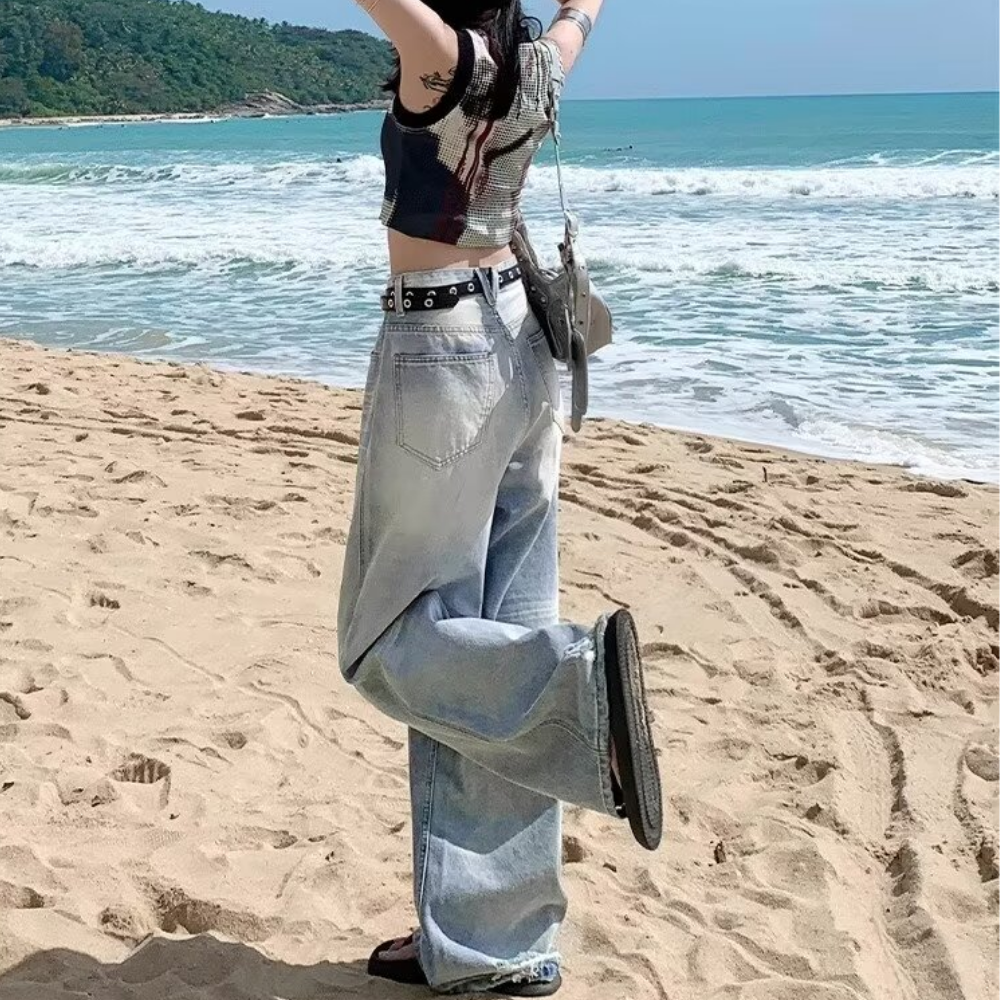 Women's American Loose Floor-Mopping Jeans