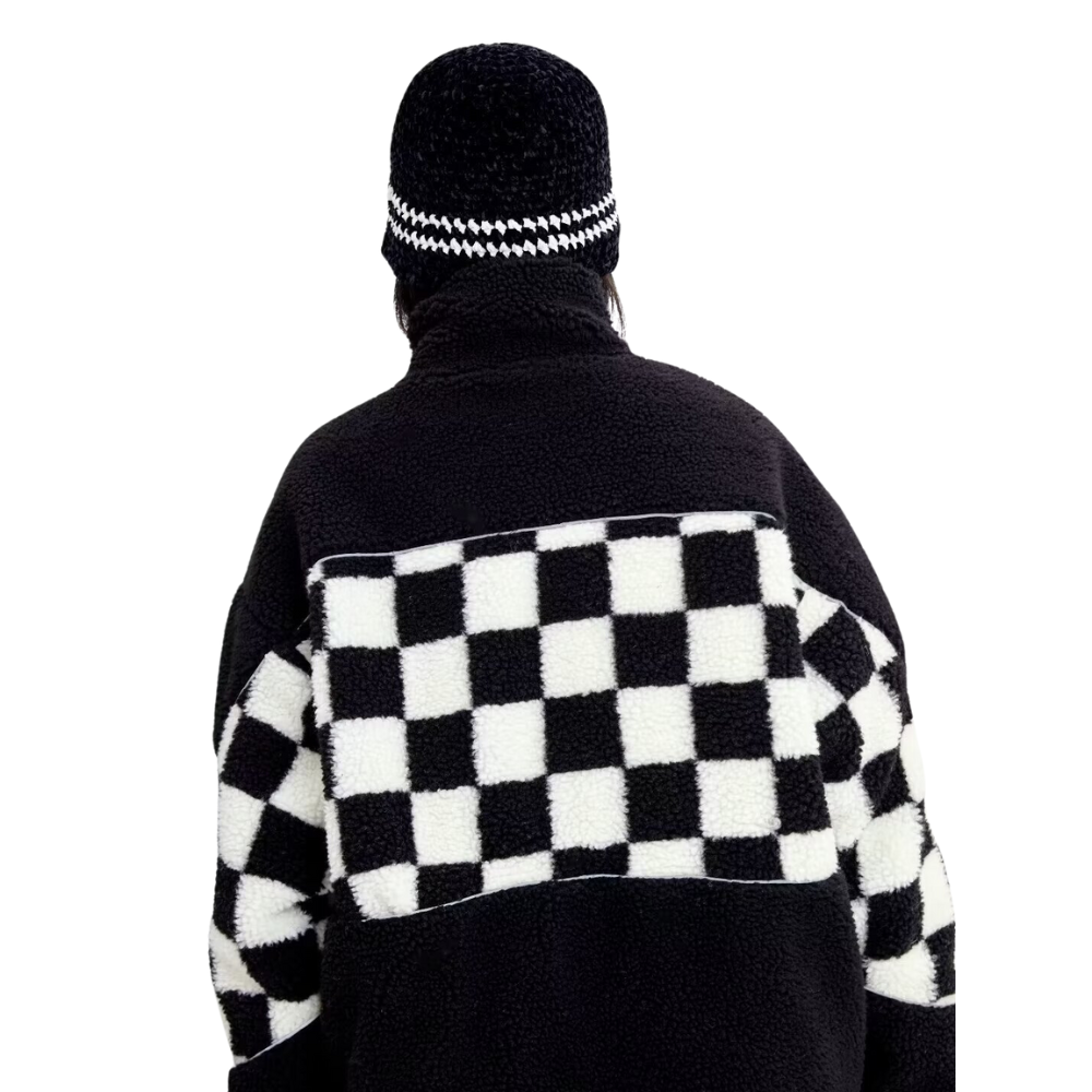 OOC' Classic Black And White Checkerboard Sherpa Coat