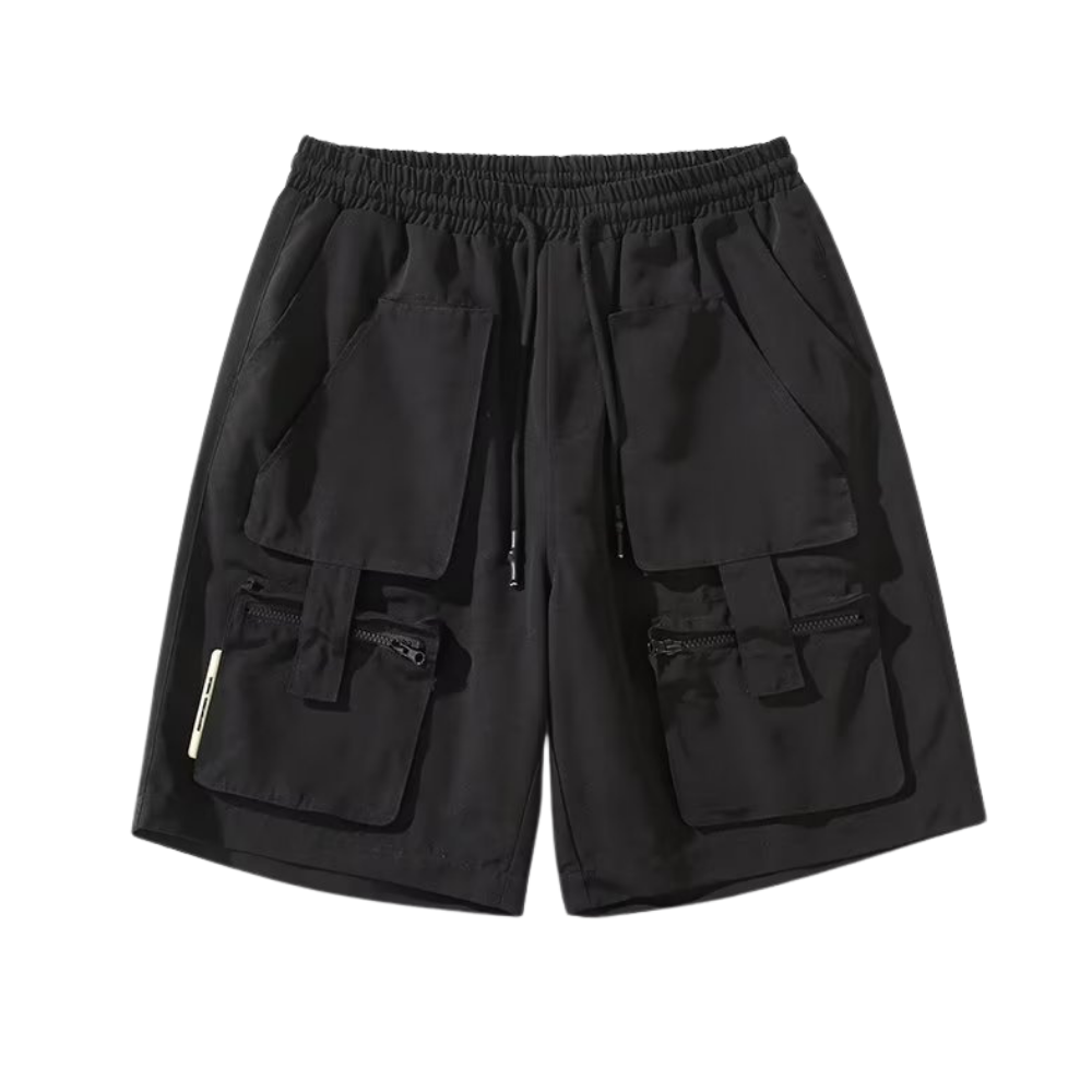 Vintage Solid Multi-Pocket Shorts