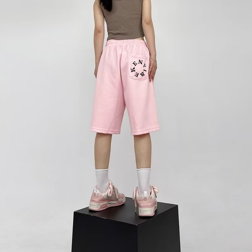 Casual Alphabet Star Flocked Cotton Shorts