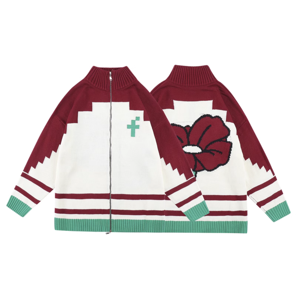 Cross Flower Cardigan Sweater