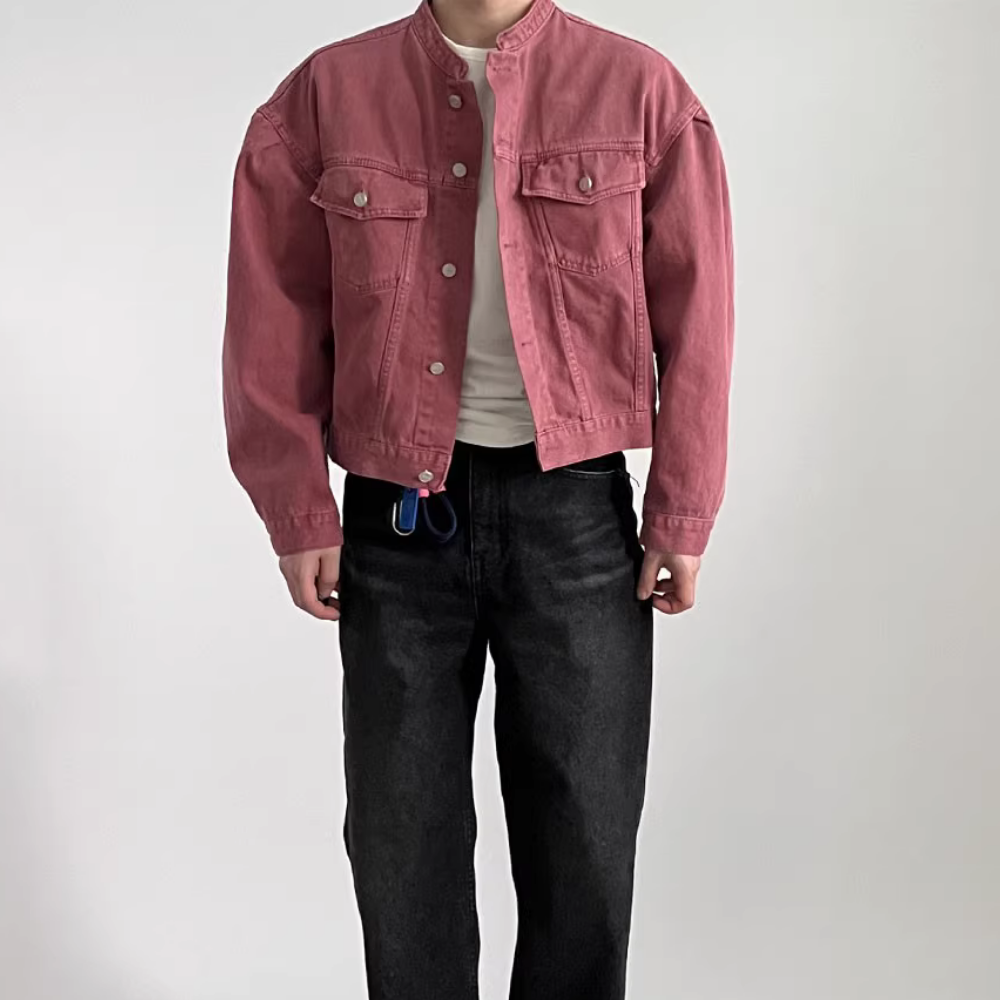 Casual Collarless Work Denim Jacket
