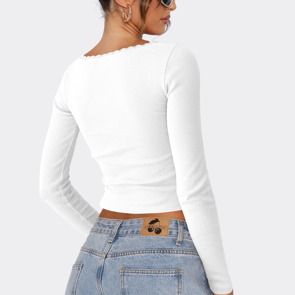 Women's Spliced U Neck Long Sleeve