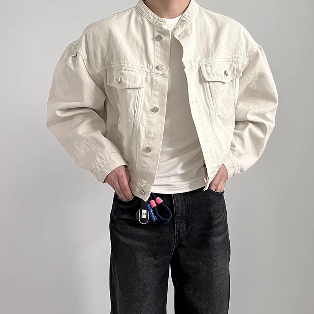 Casual Collarless Work Denim Jacket