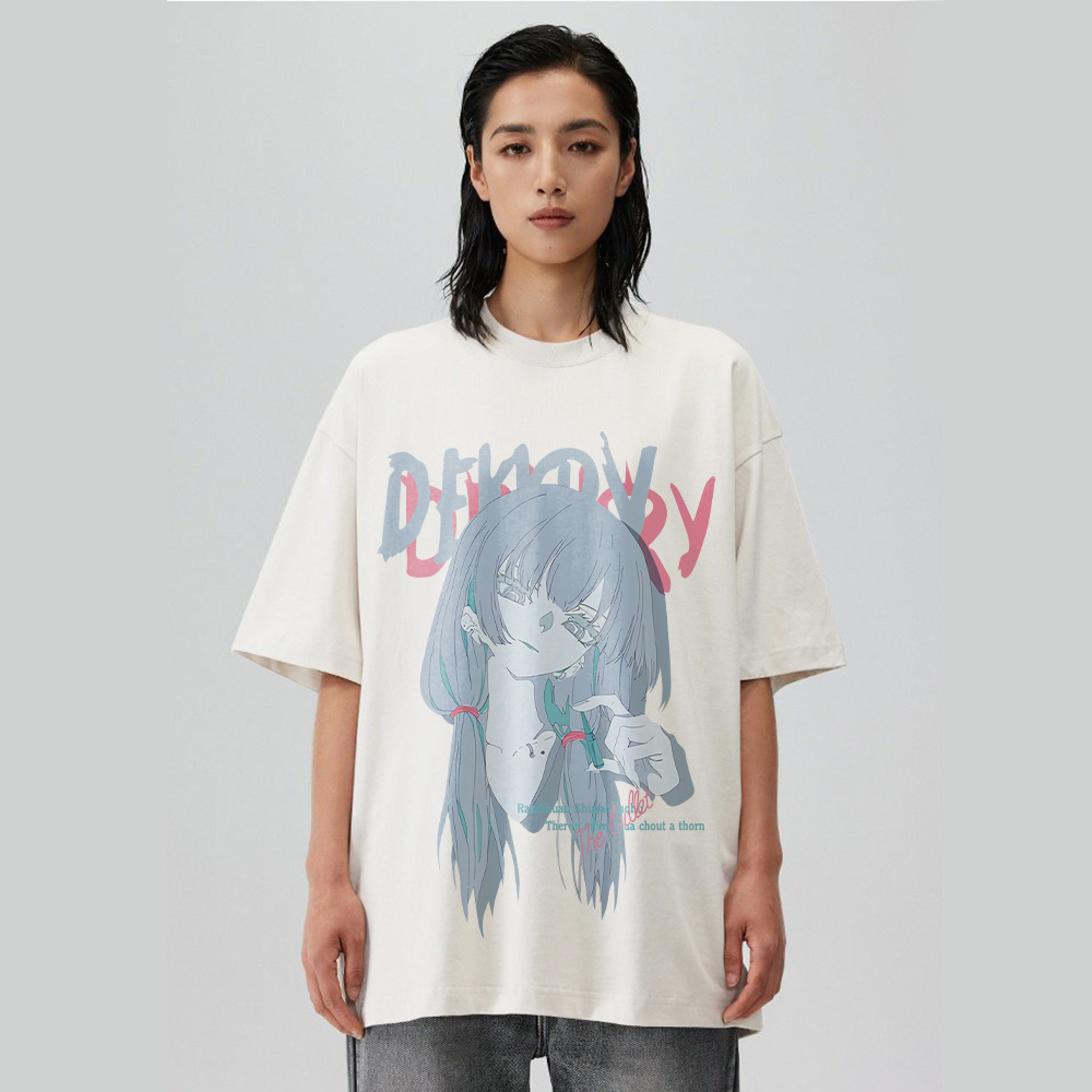 Urban Japanese Cartoon Girl Print T-shirt