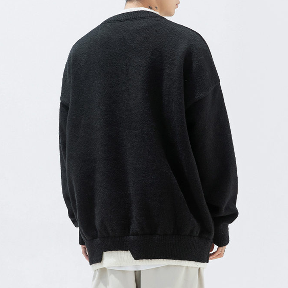 Japanese Contrast Color Fake Two Pieces Sweater