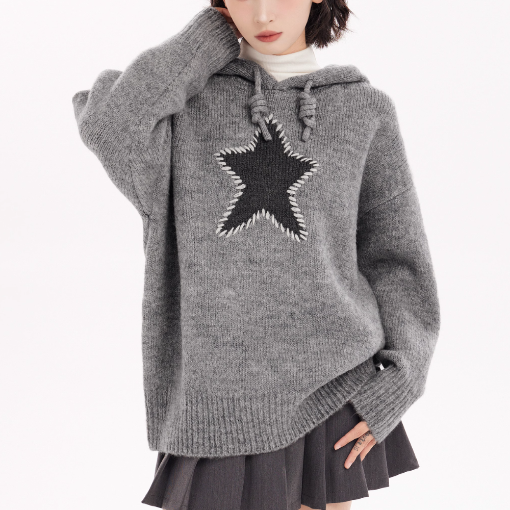 Women's Solid Star Hooded Sweater