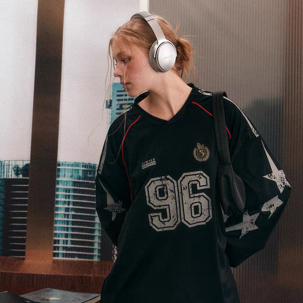 Retro Star Stitching Long Sleeves Sweatshirt