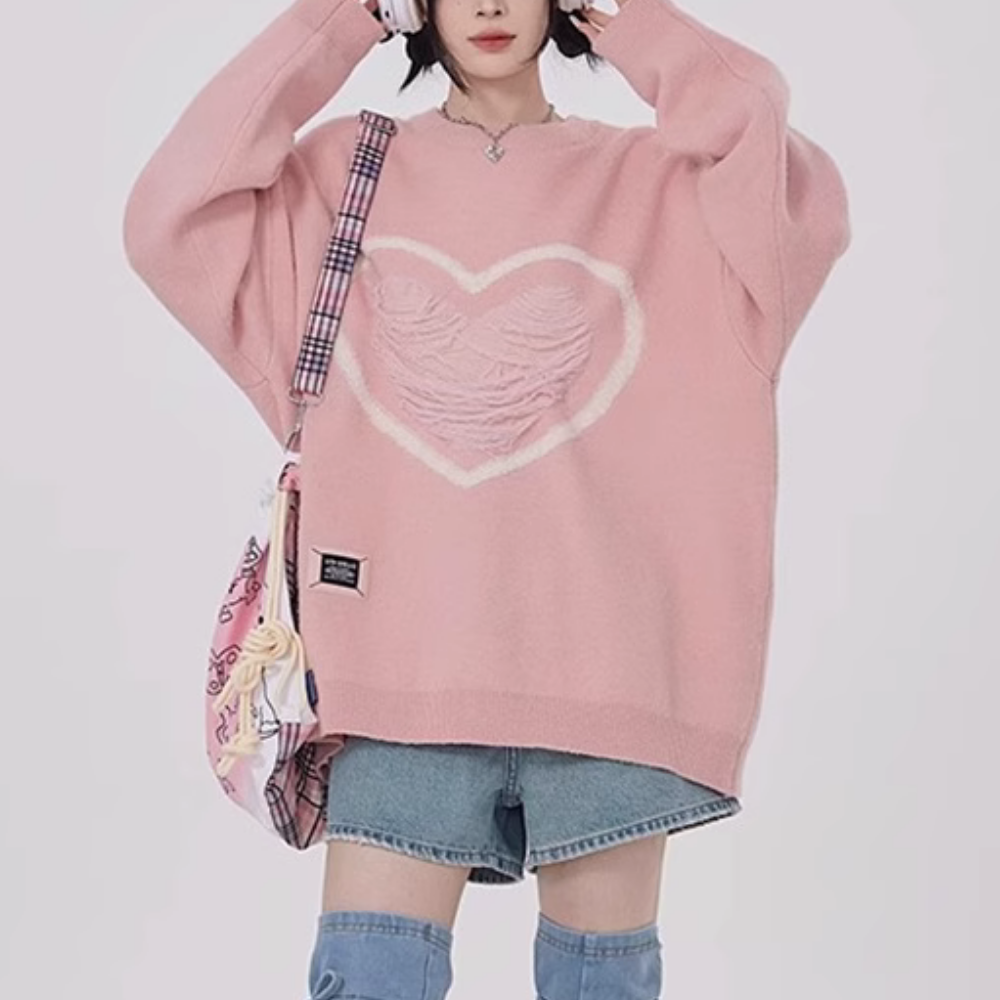 Women's Pink Love Solid Sweater