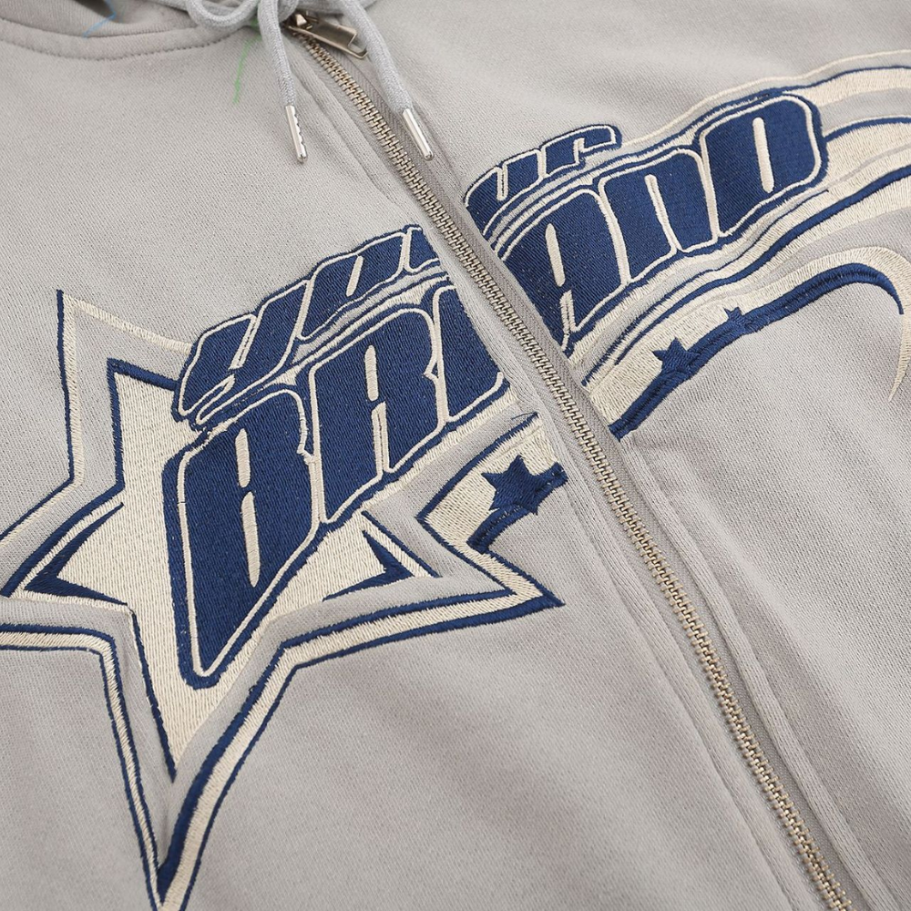 Distressed Lettering Embroidered Hoodie