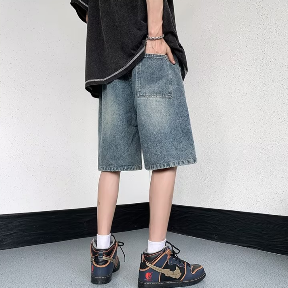 Star Patchwork Distressed Denim Shorts