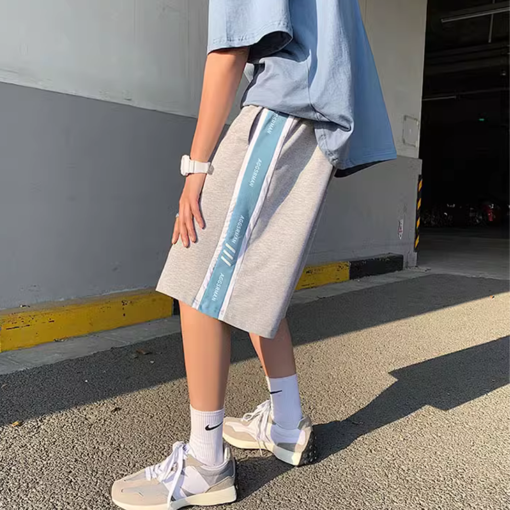 Athletic Letter Panel Cotton Shorts