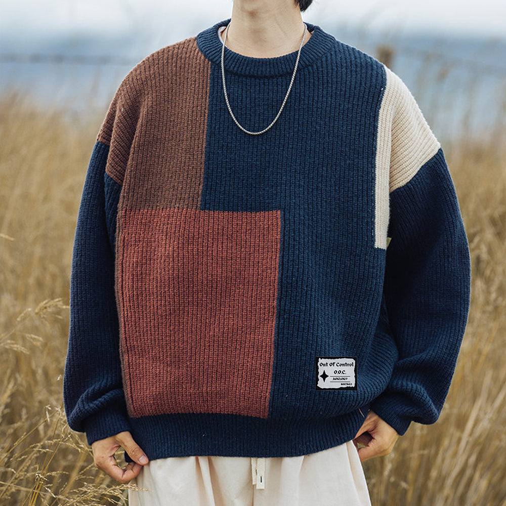 OOC' Thick Needle Texture Stitching Sweater