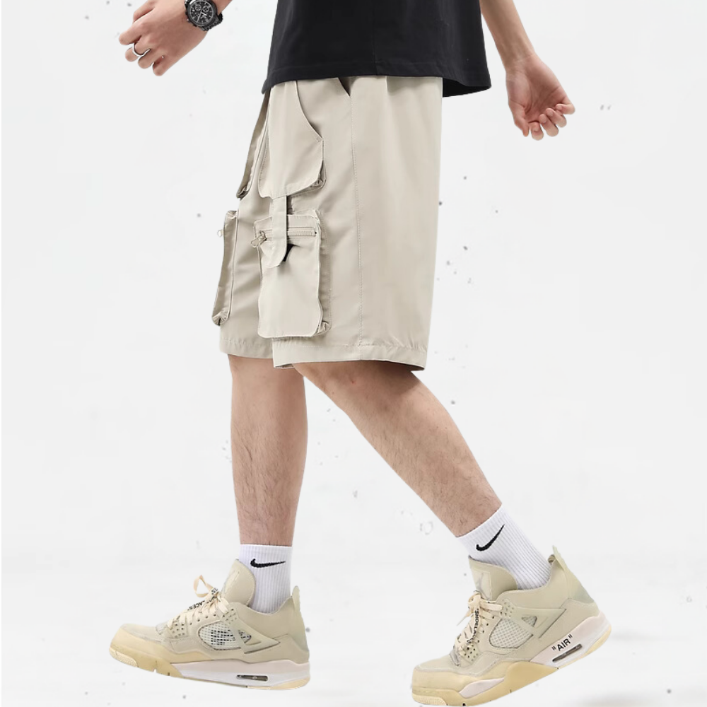 Vintage Solid Multi-Pocket Shorts