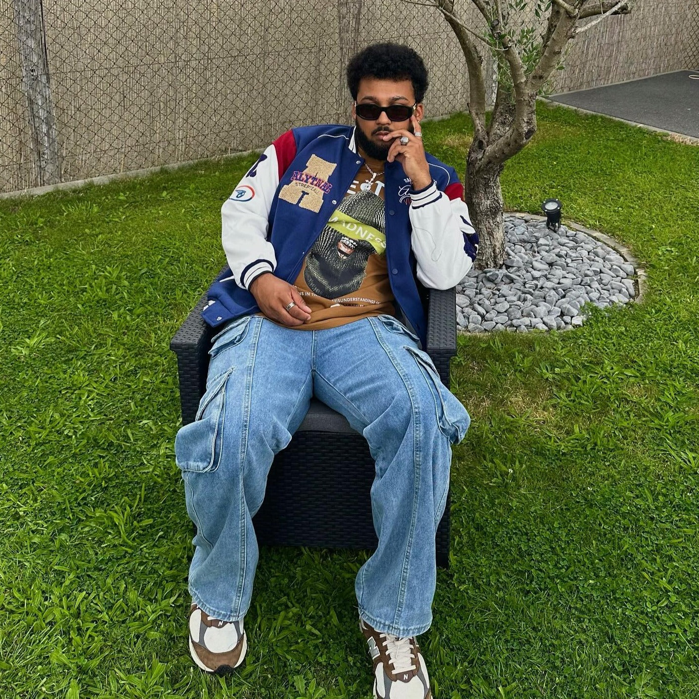 Flocked Jacquard Contrast Varsity Jacket