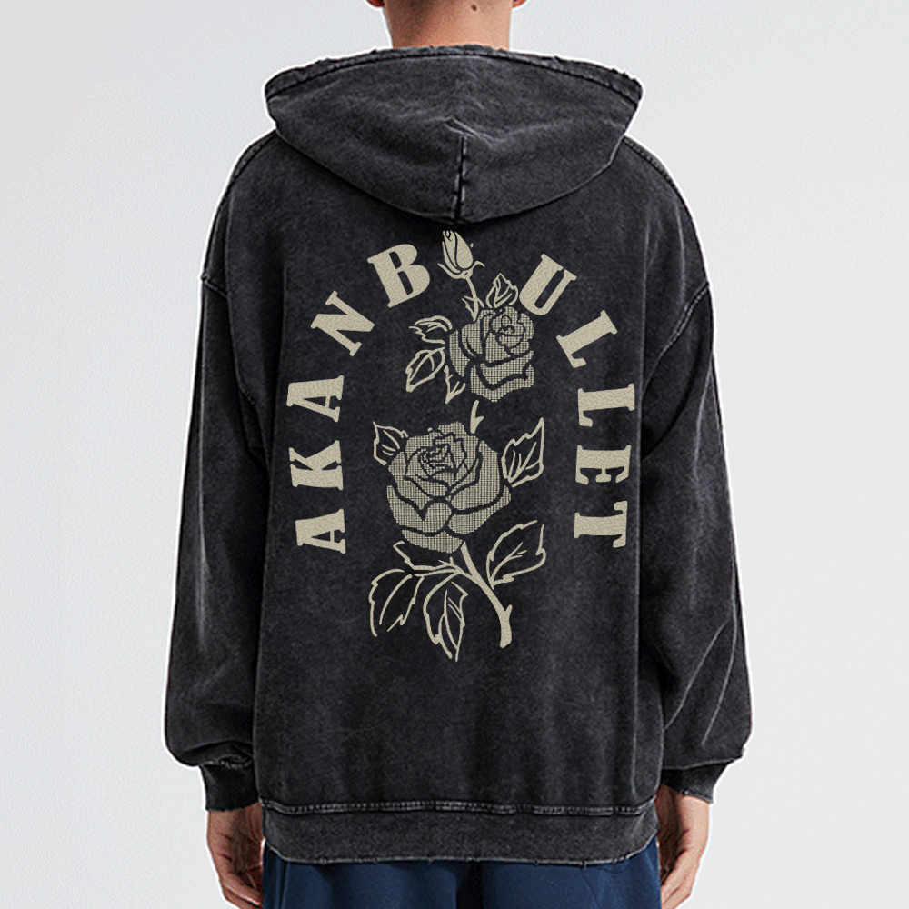 Retro Rose Letter Circle Washed Hoodie