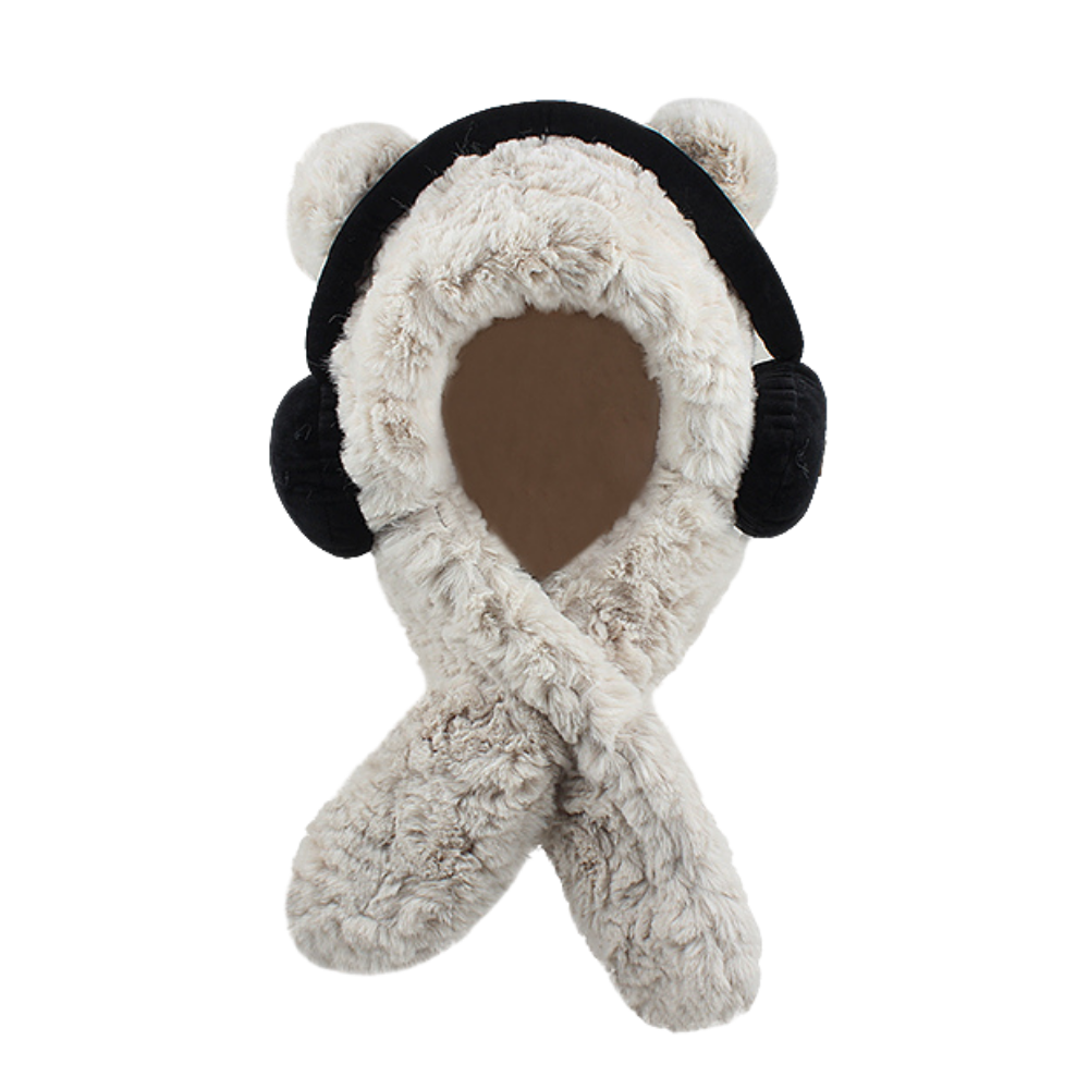 Headphones Bear Scarf Plush Hat