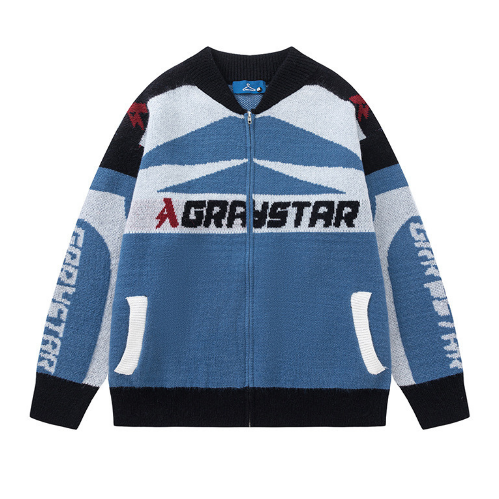 Motorcycle Patchwork Cardigan Sweater