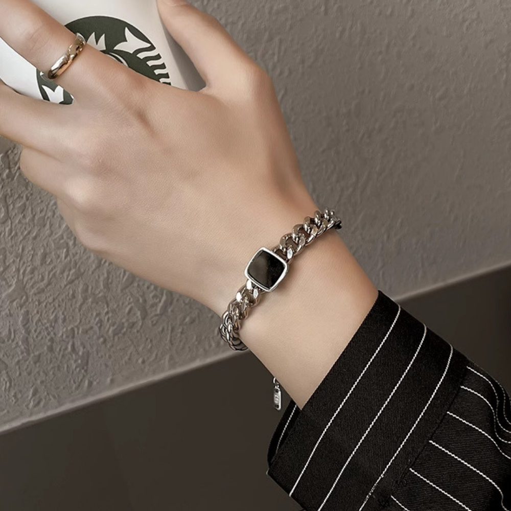 Square Obsidian Titanium Steel Bracelet