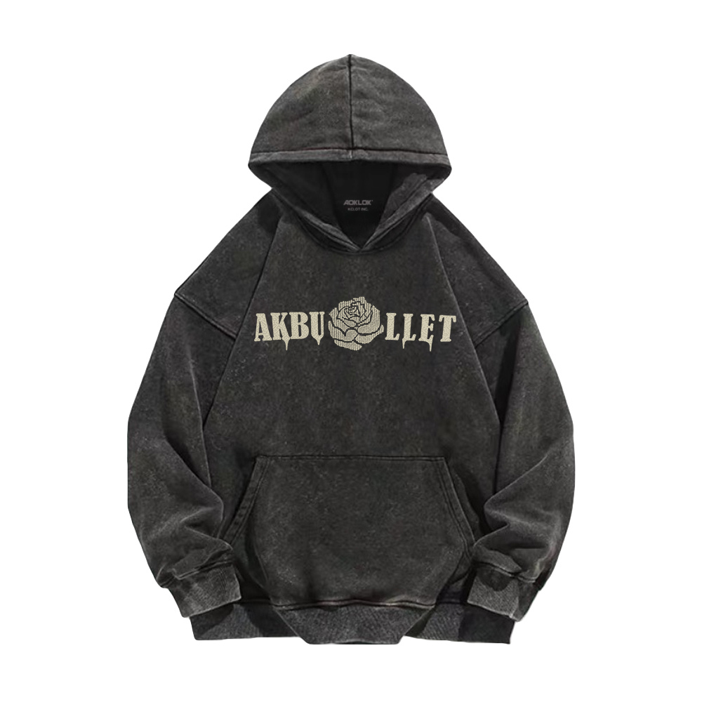 Retro Rose Letter Circle Washed Hoodie